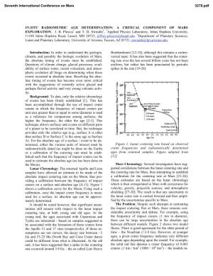IN-SITU RADIOMETRIC AGE DETERMINATION: a CRITICAL COMPONENT of MARS EXPLORATION. J. B. Plescia1 and T. D. Swindle2, 1Applied