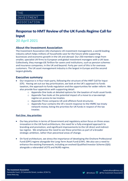 Review of the UK Funds Regime Call for Input 20 April 2021