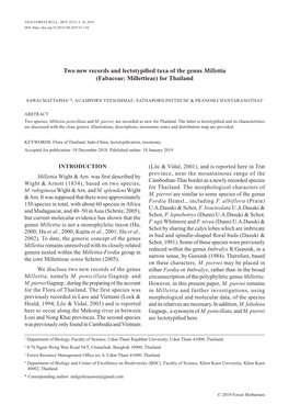 Two New Records and Lectotypified Taxa of the Genus Millettia (Fabaceae: Millettieae) for Thailand