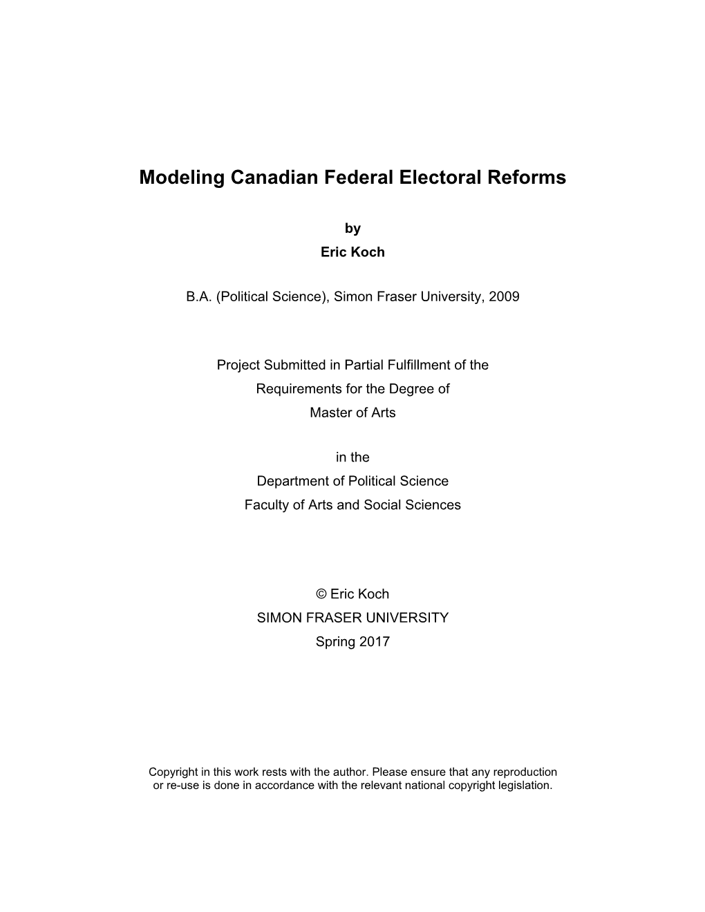 Modeling Canadian Federal Electoral Reforms