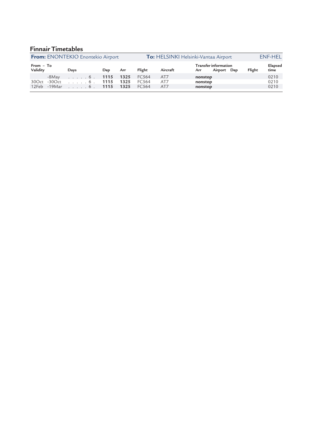 Finnair Timetable