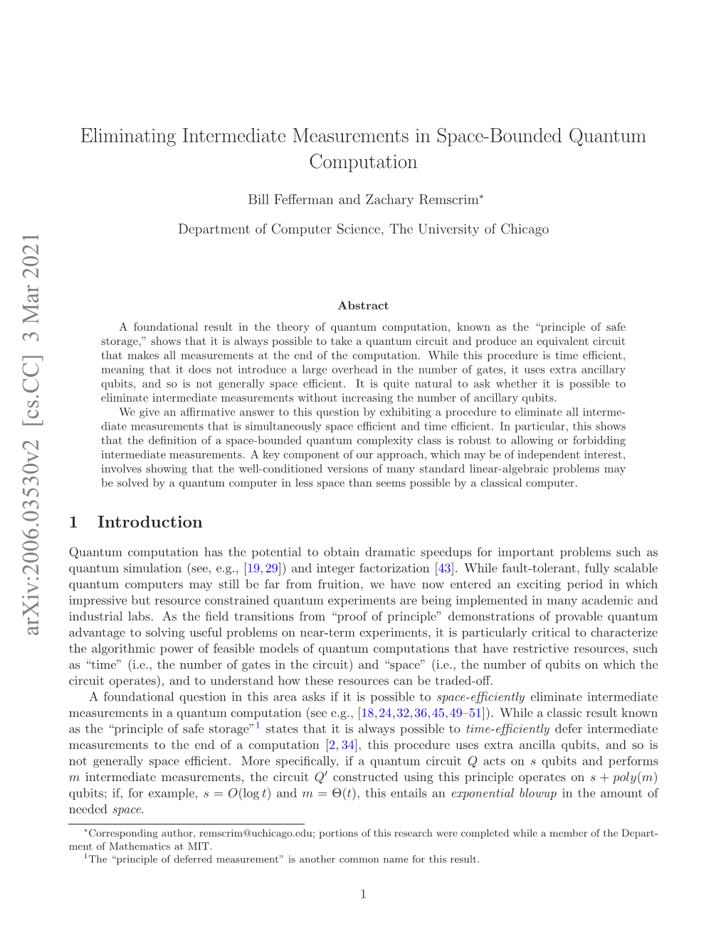 Eliminating Intermediate Measurements in Space-Bounded