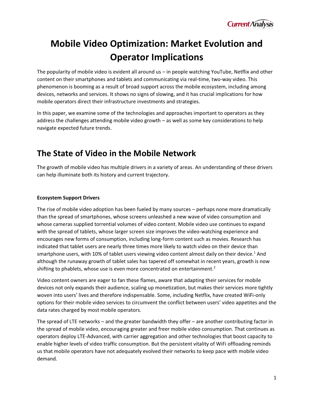 Mobile Video Optimization: Market Evolution and Operator Implications