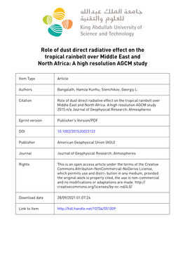 Role of Dust Direct Radiative Effect on the Tropical Rain Belt Over Middle