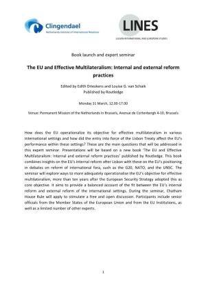 The EU and Effective Multilateralism: Internal and External Reform Practices
