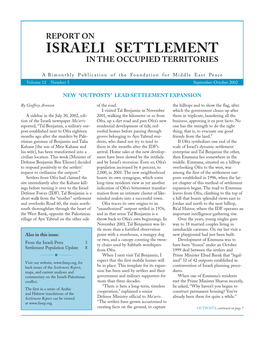 Report on Israeli Settlement in the Occupied Territories, September