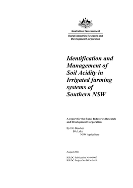 Identification and Management of Soil Acidity in Irrigated Farming Systems of Southern NSW