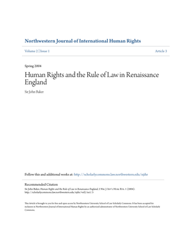 Human Rights and the Rule of Law in Renaissance England Sir John Baker