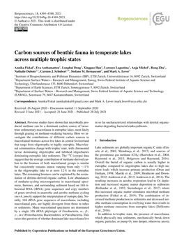 Carbon Sources of Benthic Fauna in Temperate Lakes Across Multiple Trophic States