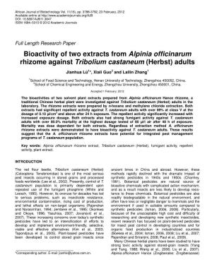 Bioactivity of Two Extracts from Alpinia Officinarum Rhizome Against Tribolium Castaneum (Herbst) Adults