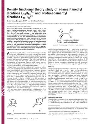 Density Functional Theory Study of Adamantanediyl Dications C10H14