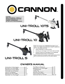 Cannon Uni Troll Manual Downrigger Owners Manual