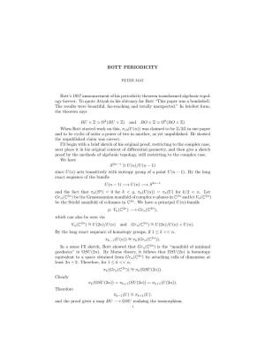 BOTT PERIODICITY Bott's 1957 Announcement of His Periodicity