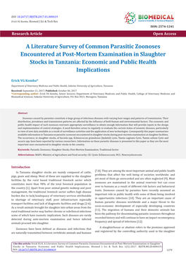 A Literature Survey of Common Parasitic Zoonoses Encountered at Post-Mortem Examination in Slaughter Stocks in Tanzania: Economic and Public Health Implications