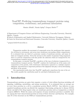 Trancep: Predicting Transmembrane Transport Proteins Using Composition, Evolutionary, and Positional Information