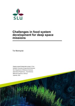 Challenges in Food System Development for Deep Space Missions