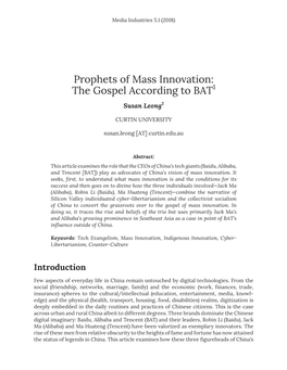 Prophets of Mass Innovation: the Gospel According to BAT1