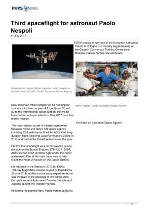 Third Spaceflight for Astronaut Paolo Nespoli 31 July 2015