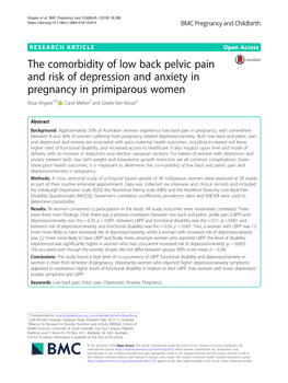 The Comorbidity of Low Back Pelvic Pain and Risk of Depression and Anxiety in Pregnancy in Primiparous Women Rosa Virgara1,4* , Carol Maher2 and Gisela Van Kessel3