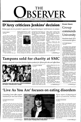 D' Arcy Criticizes Jenkins' Decision STUDENT SENATE
