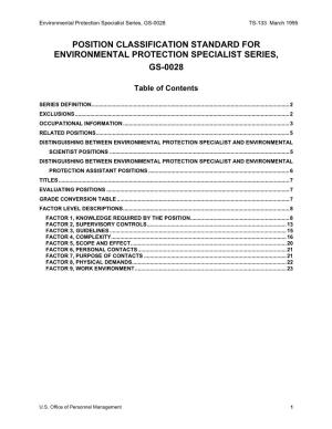Environmental Protection Specialist Series, GS-0028 TS-133 March 1995