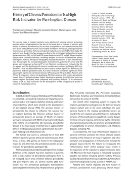 History of Chronic Periodontitis Is a High Risk Indicator for Peri-Implant