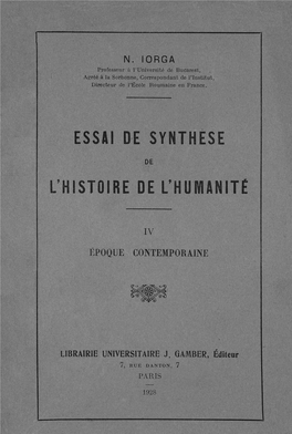 Essai De Synthese L'histoire De L'human1te