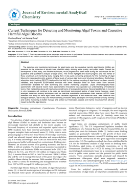 Current Techniques for Detecting and Monitoring Algal Toxins And