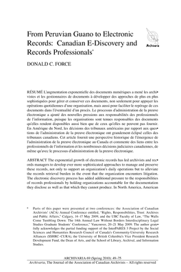 Canadian E-Discovery and Records Professionals* DONALD C
