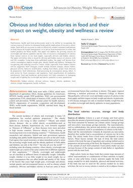 Uzogara SG. Obvious and Hidden Calories in Food and Their Impact on Weight, Obesity and Wellness: a Review