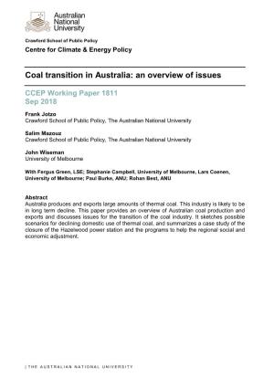 Coal Transition in Australia: an Overview of Issues