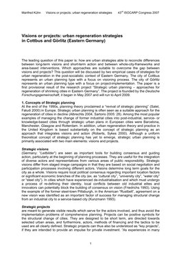 Visions Or Projects: Urban Regeneration Strategies in Cottbus and Görlitz (Eastern Germany)