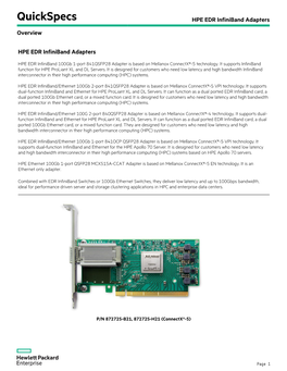 HPE EDR Infiniband Adapters Overview