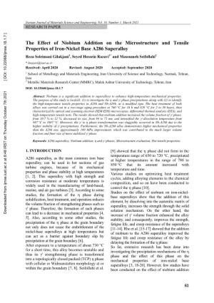 The Effect of Niobium Addition on the Microstructure and Tensile