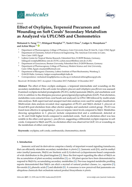 Effect of Oxylipins, Terpenoid Precursors and Wounding on Soft Corals’ Secondary Metabolism As Analyzed Via UPLC/MS and Chemometrics