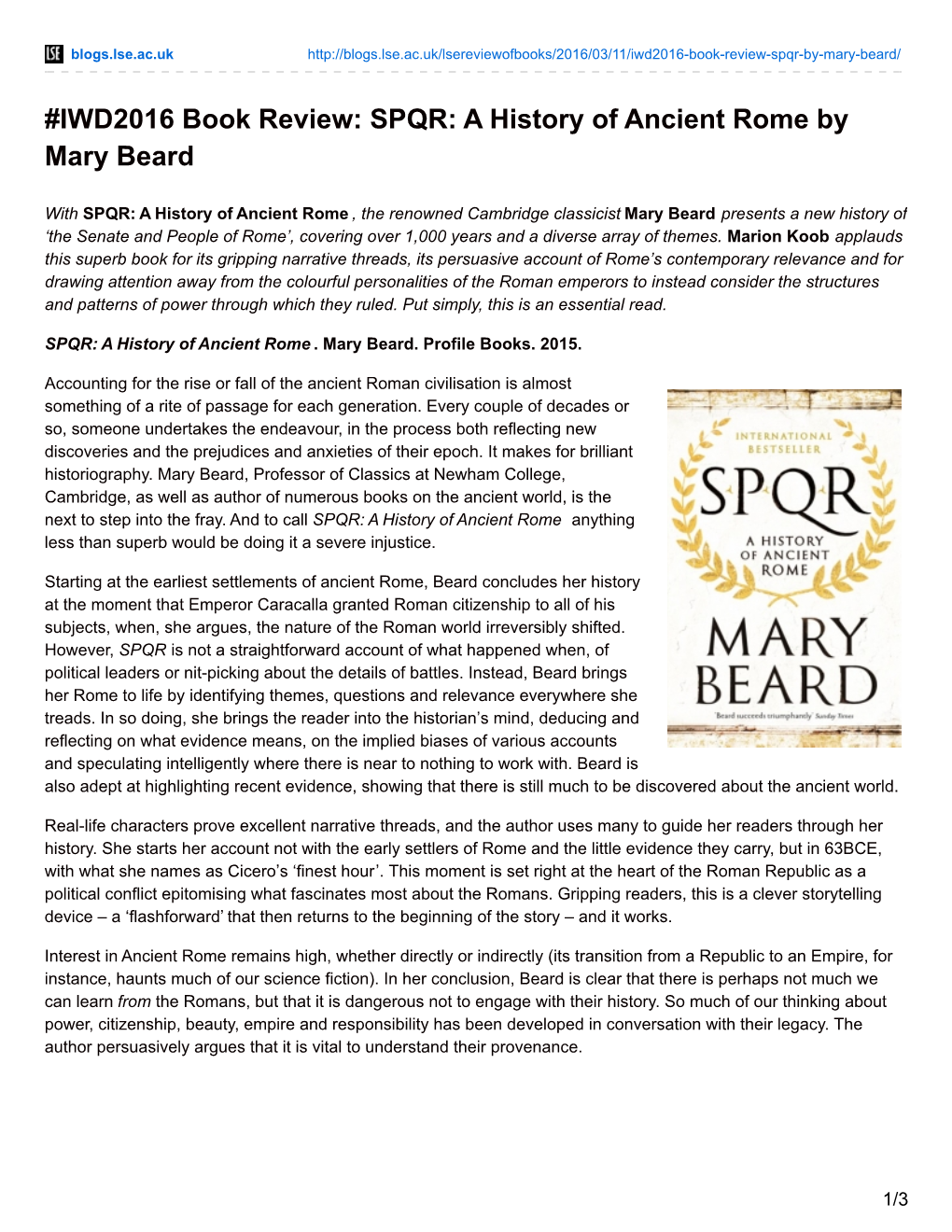 SPQR: a History of Ancient Rome by Mary Beard