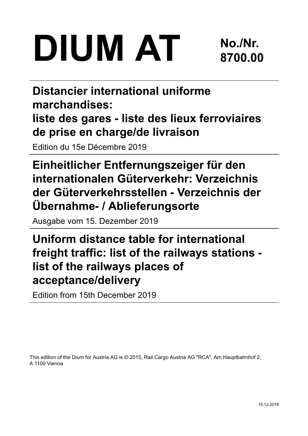 Liste Des Lieux Ferroviaires De Prise En Charge/De Livraison E