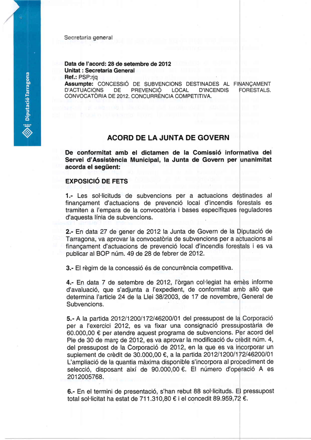 Acord De La Junta De Govern