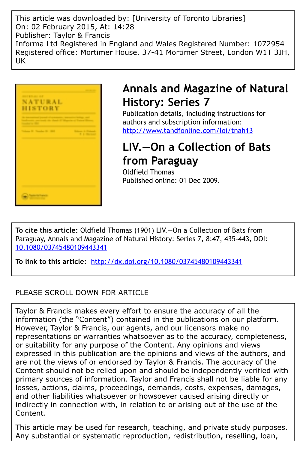 Series 7 LIV.—On a Collection of Bats from Paraguay