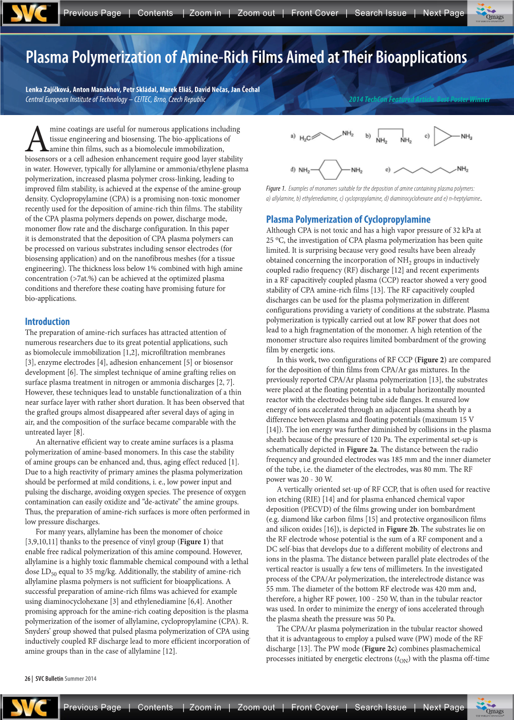 Plasma Polymerization of Amine-Rich Films Aimed at Their Bioapplications