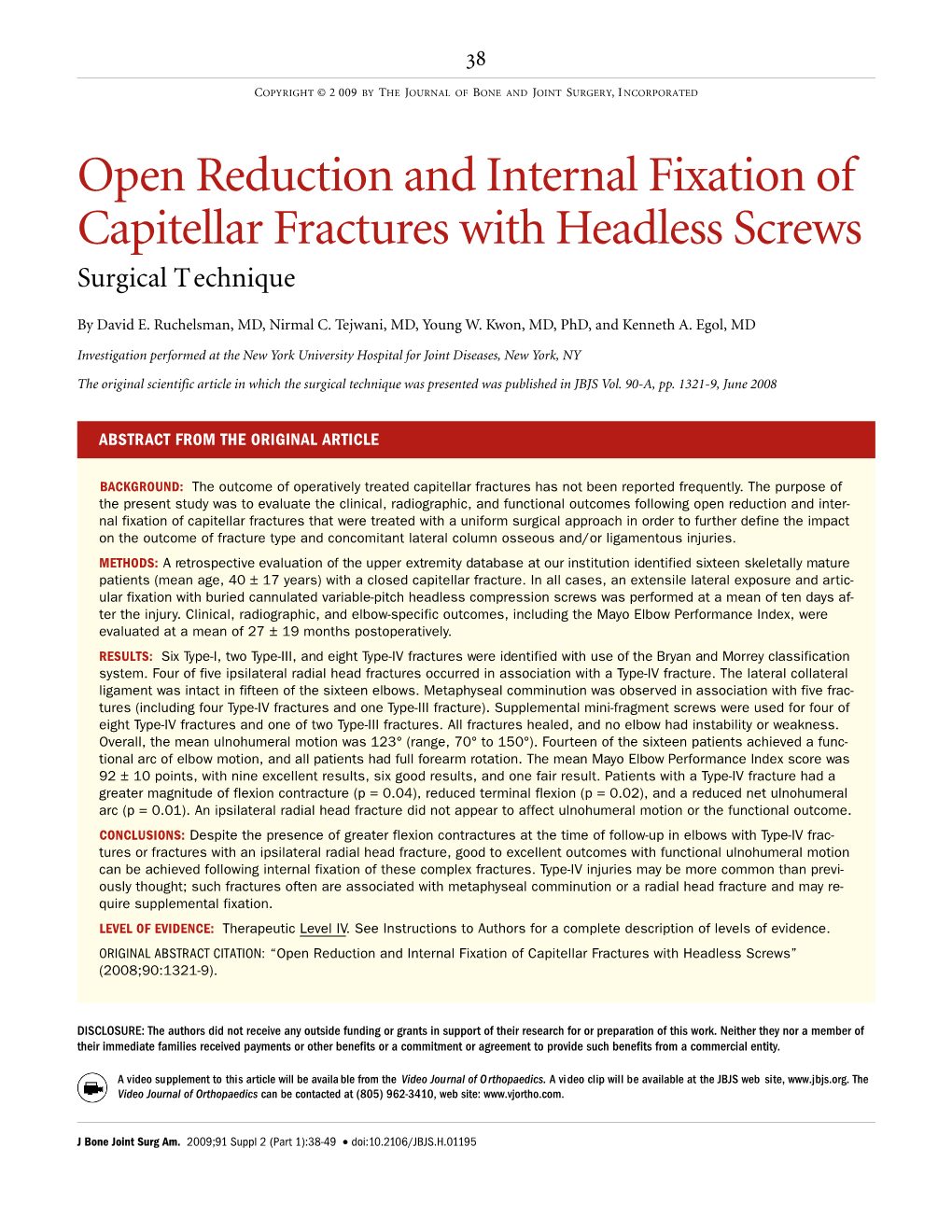 Open Reduction and Internal Fixation of Capitellar Fractures with Headless Screws Surgical Technique