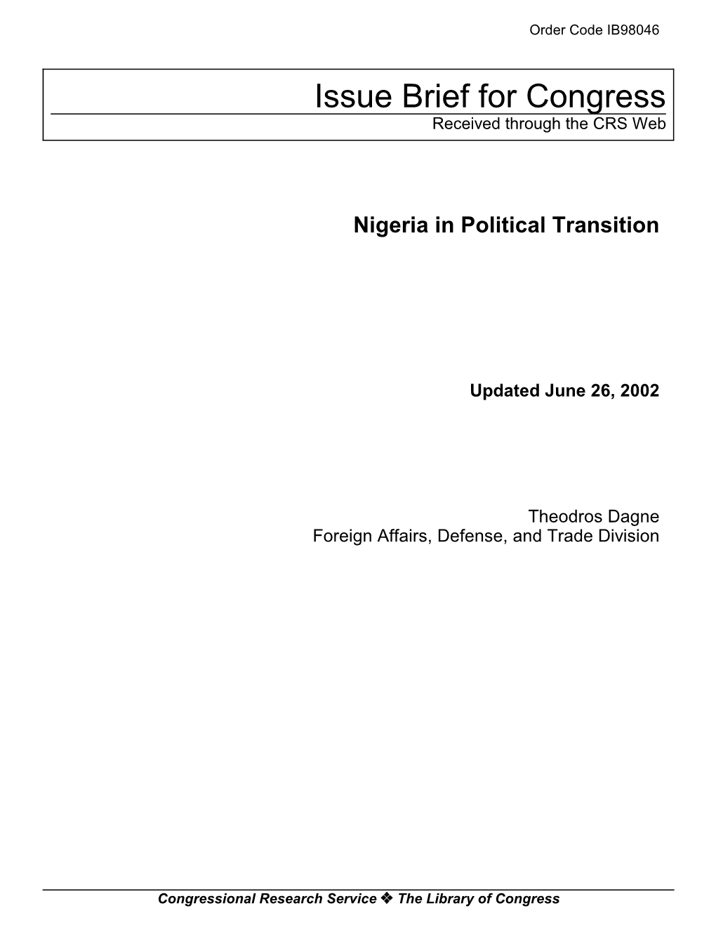 Nigeria in Political Transition