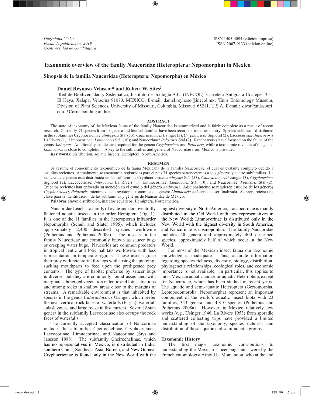 Taxonomic Overview of the Family Naucoridae (Heteroptera: Nepomorpha) in Mexico