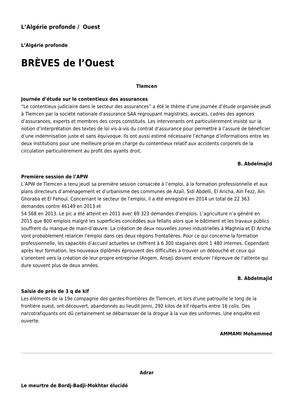 BRÈVES De L'ouest