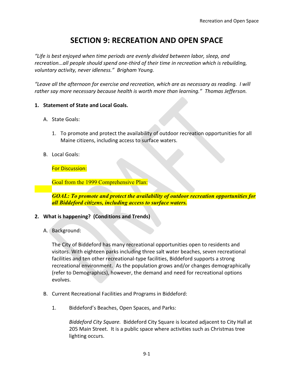 Section 9: Recreation and Open Space