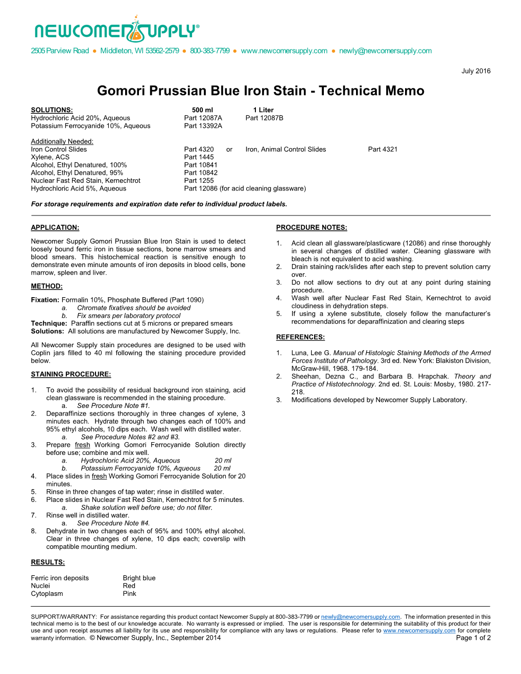 Gomori Prussian Blue Iron Stain Histology Staining Procedure