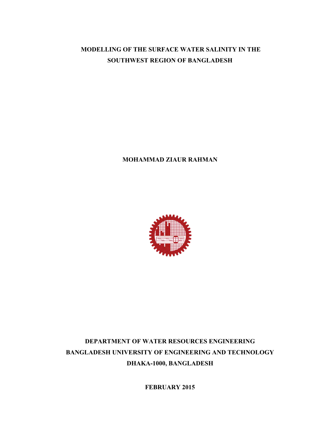 Modelling of the Surface Water Salinity in the Southwest Region of Bangladesh