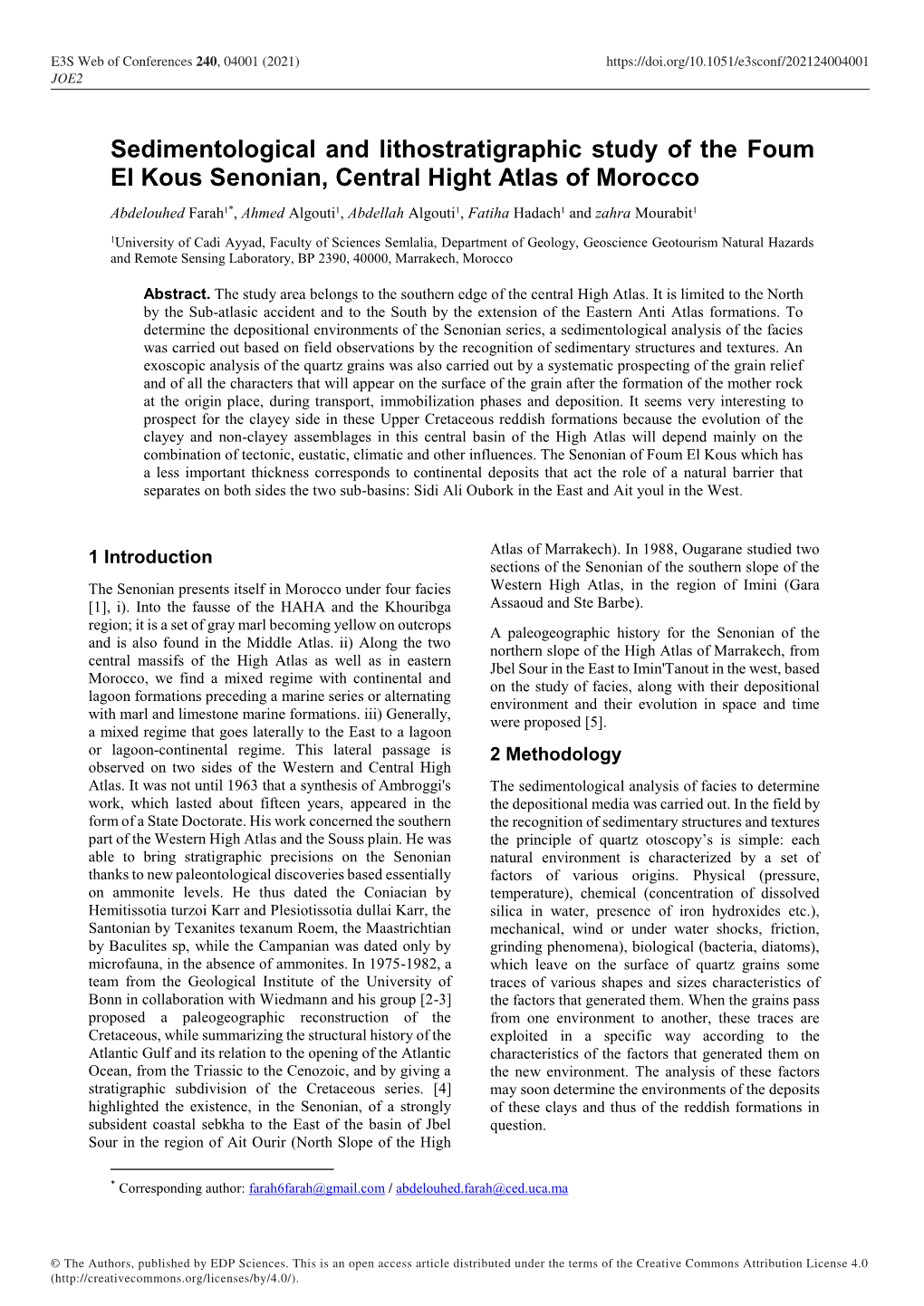 Sedimentological and Lithostratigraphic Study of the Foum