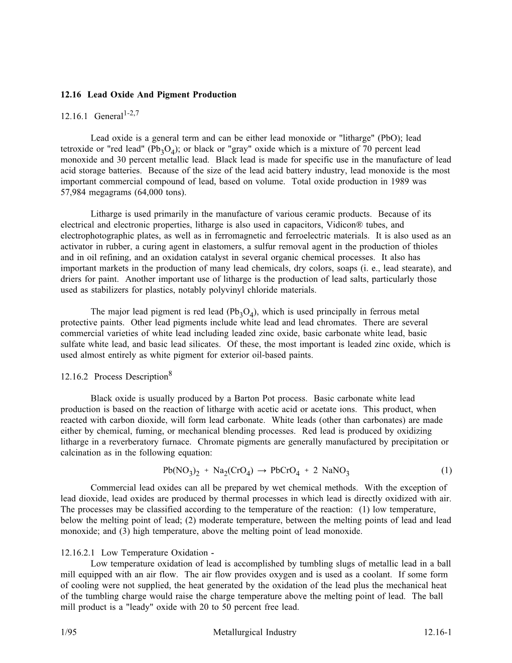 AP-42, CH 12.16: Lead Oxide and Pigment Production