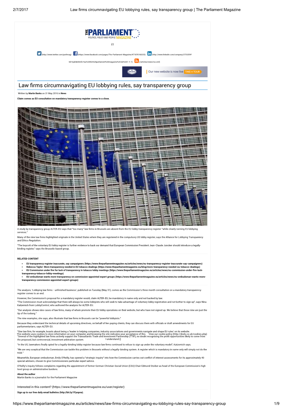 Law Firms Circumnavigating EU Lobbying Rules, Say Transparency Group | the Parliament Magazine